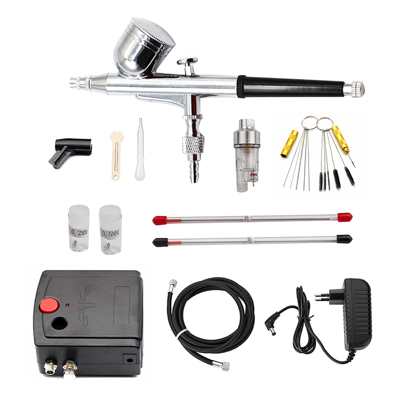 Airbrush Kit With Mini Compressor - Pistolet natryskowy o podwójnym działaniu Aerograf