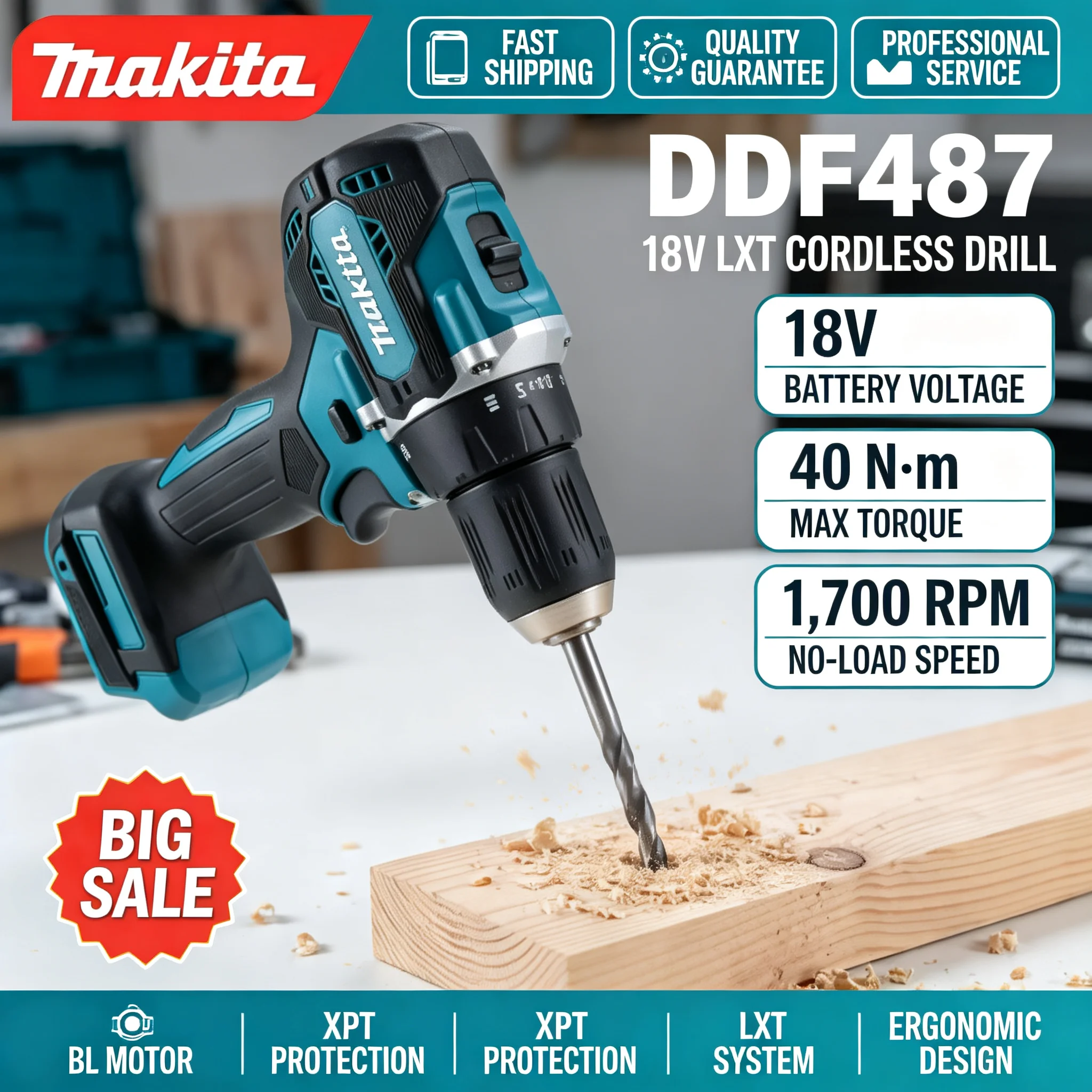 Brushless Cordless Electric Drill 18V - Makita DDF487 – akumulatorowa wiertarko-wkrętarka bezszczotkowa